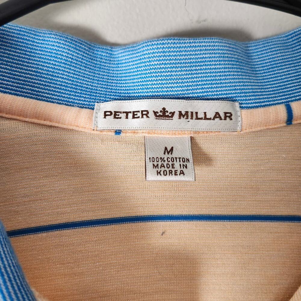 Peter Millar Polo Shirt Men's Size M Short Sleeve Orange Blue‎ Striped Cotton - Picture 3 of 5